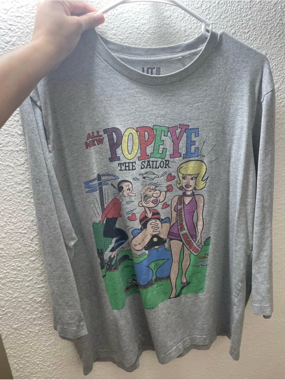 Uniqlo Gray Oversized Popeye Graphic Long-Sleeve Tee